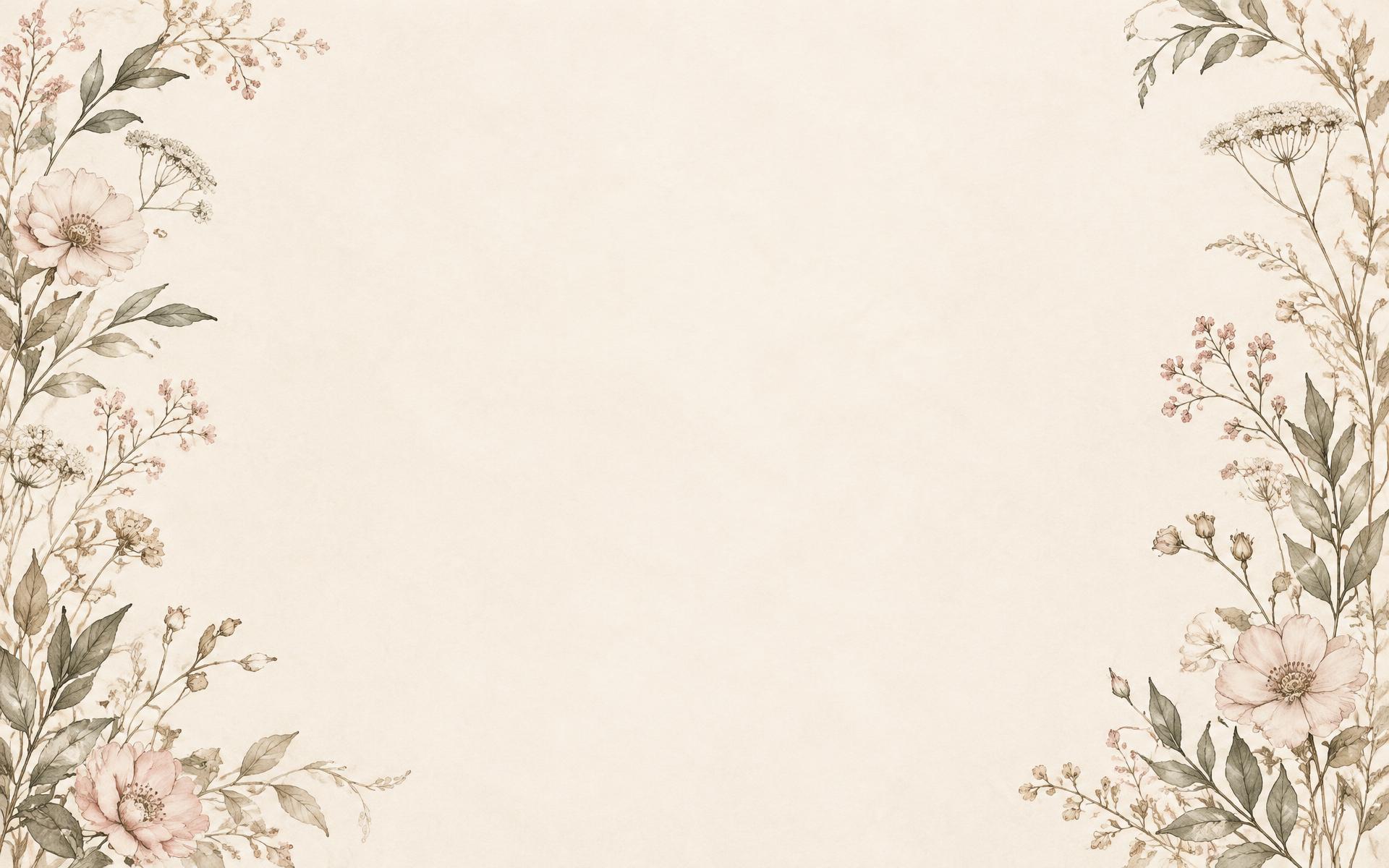 Delicate vintage botanical illustration framing an open ivory center